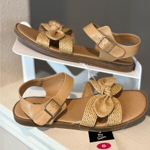 Art Class Girls Mari Ankle Strap Sandals Youth Size 5 Burlap Bow NWT